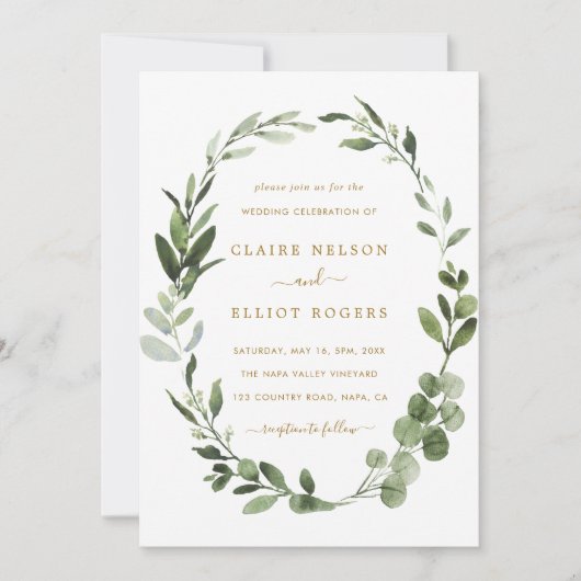 Botanische Hochzeit des Wreath Gold Einladung (Vorderseite)