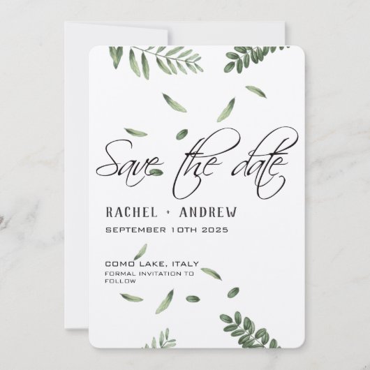 Botanische Hochzeit elegantes Skript modern einfac Save The Date (Vorderseite)