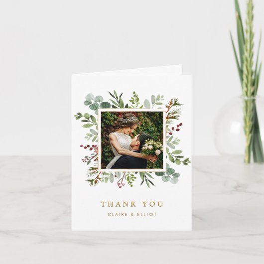 Botanische Hochzeit Gold Vielen Dank Foto Karte (Vorderseite)