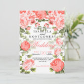 Botanische Hochzeit Hübscher Korallen Einladung (Stehend Vorderseite)