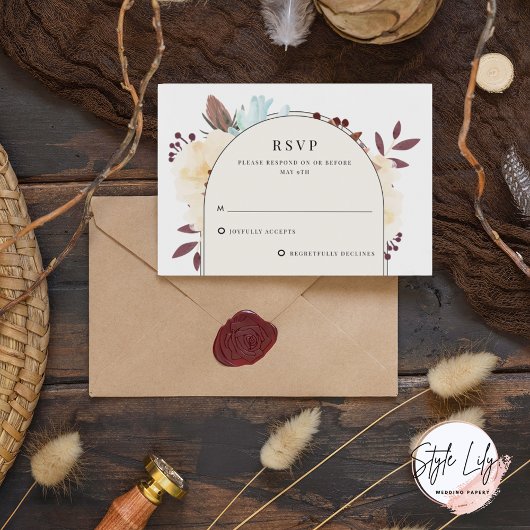 Botanische Hochzeit im eleganten Fall RSVP Karte