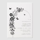 Botanische Hochzeit im eleganten Schwarzen Schmett Pergament Einladungen (Vorderseite)