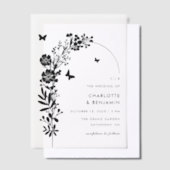 Botanische Hochzeit im eleganten Schwarzen Schmett Pergament Einladungen (Versetzt)