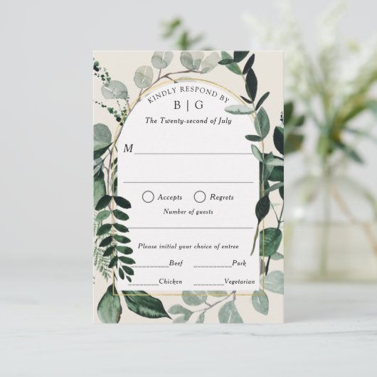 Botanische Hochzeit im Freien, beige UAWG RSVP Karte (Stehend Vorderseite)