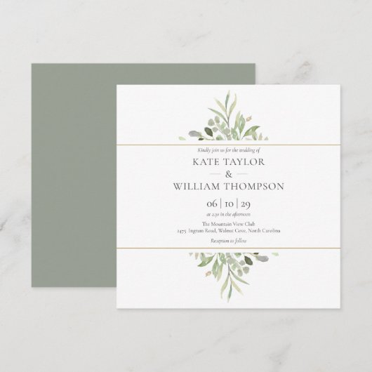 Botanische Hochzeit im Grünen  Einladung (Vorne/Hinten)