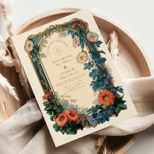 Botanische Hochzeit im Jugendstil - elegante Rahme Einladung