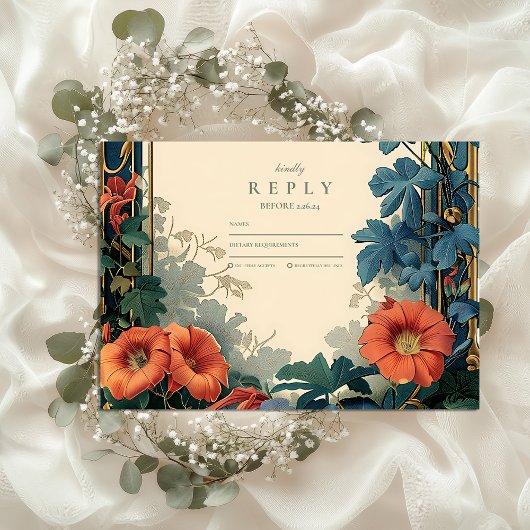 Botanische Hochzeit im Jugendstil - elegante Rahme RSVP Karte