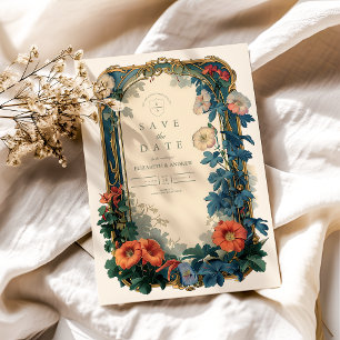 Botanische Hochzeit im Jugendstil - elegante Rahme Save The Date