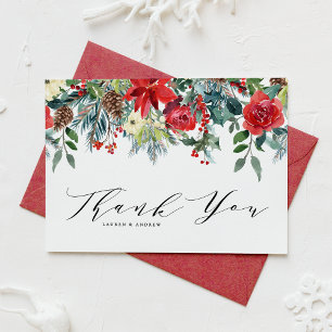 Botanische Hochzeit im Wasserfarben Winter Blooms Dankeskarte