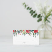 Botanische Hochzeit im Wasserfarben Winter Blooms Platzkarte (Stehend Vorderseite)