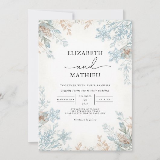Botanische Hochzeit im Winter Frost Einladung (Vorderseite)