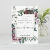 Botanische Hochzeit in Burgund und Pine Einladung (Stehend Vorderseite)