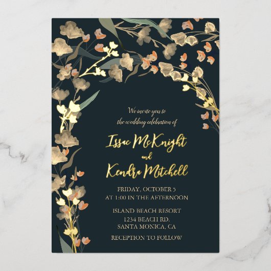 Botanische Hochzeit in der Botanischen Wildblume d Folieneinladung (Vorderseite)