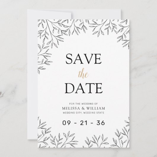 Botanische Hochzeit in der Modernen Linie Save The Date (Vorderseite)