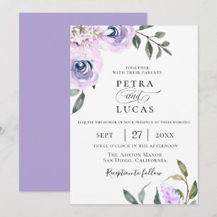 Botanische Hochzeit in elegantem Lavendel Einladung