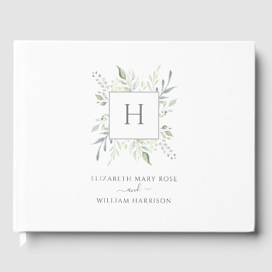 Botanische Hochzeit in elegantem Monogramm Gästebuch (Vorderseite)