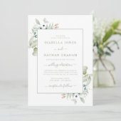 Botanische Hochzeit in elegantem Watercolor Einladung (Stehend Vorderseite)