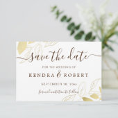 Botanische Hochzeit in Gold-Foliage speichern Sie Save The Date (Stehend Vorderseite)