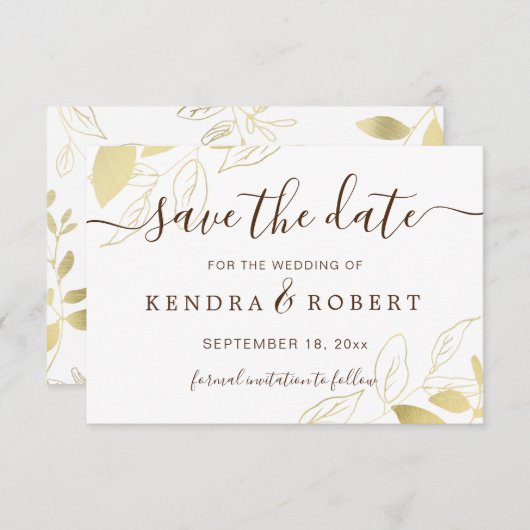 Botanische Hochzeit in Gold-Foliage speichern Sie Save The Date (Vorne/Hinten)