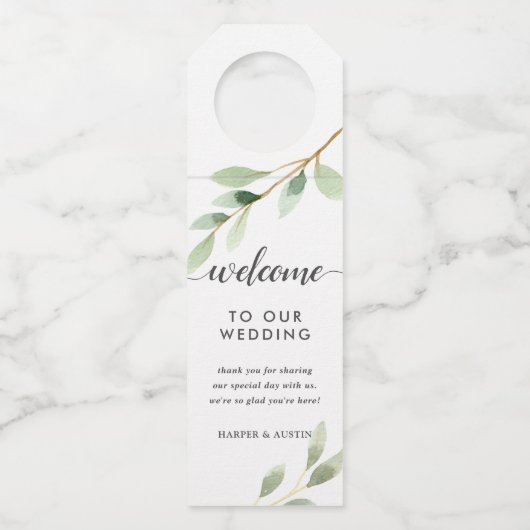 Botanische Hochzeit in Grünblättern Flaschenanhänger (Vorderseite)