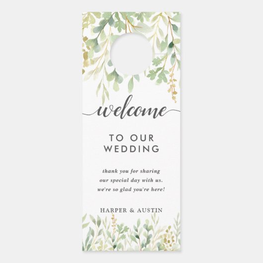 Botanische Hochzeit in Grünblättern Türanhänger (Rückseite)