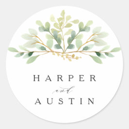 Botanische Hochzeit in grünen Foliage Runder Aufkleber