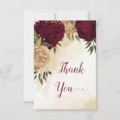 Botanische Hochzeit in Maroon-Beige Dankeskarte (Vorderseite)