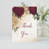 Botanische Hochzeit in Maroon-Beige Dankeskarte (Stehend Vorderseite)