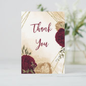 Botanische Hochzeit in Maroon-Beige Dankeskarte (Stehend Vorderseite)