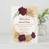 Botanische Hochzeit in Maroon-Beige Einladung (Stehend Vorderseite)