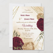 Botanische Hochzeit in Maroon-Beige Einladung (Vorderseite)