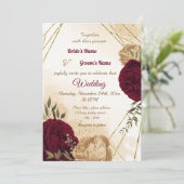 Botanische Hochzeit in Maroon-Beige Einladung (Stehend Vorderseite)