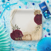 Botanische Hochzeit in Maroon-Beige Pappteller (Party)