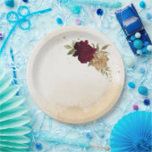 Botanische Hochzeit in Maroon-Beige Pappteller (Party)