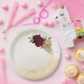 Botanische Hochzeit in Maroon-Beige Pappteller (Party)