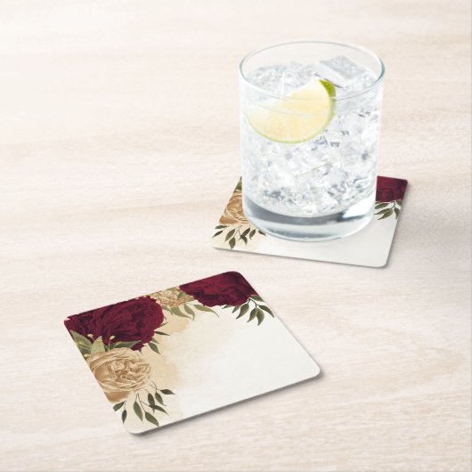 Botanische Hochzeit in Maroon-Beige Rechteckiger Pappuntersetzer (Vor Ort)