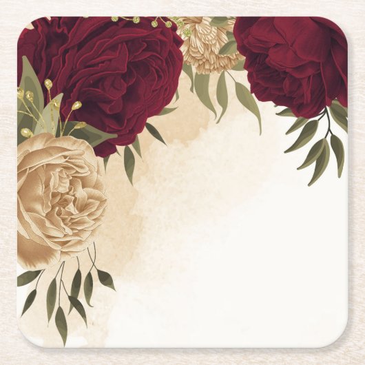 Botanische Hochzeit in Maroon-Beige Rechteckiger Pappuntersetzer (Vorderseite)