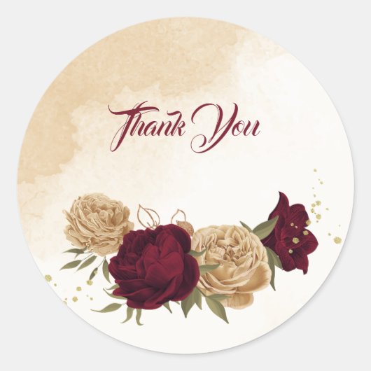 Botanische Hochzeit in Maroon-Beige Runder Aufkleber (Vorderseite)