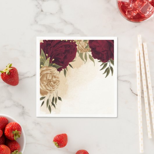 Botanische Hochzeit in Maroon-Beige Serviette (Beispiel)