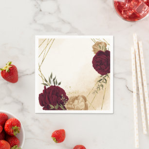 Botanische Hochzeit in Maroon-Beige Serviette