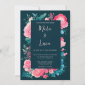 Botanische Hochzeit in Nord-Blau-Rosa Einladung (Vorderseite)