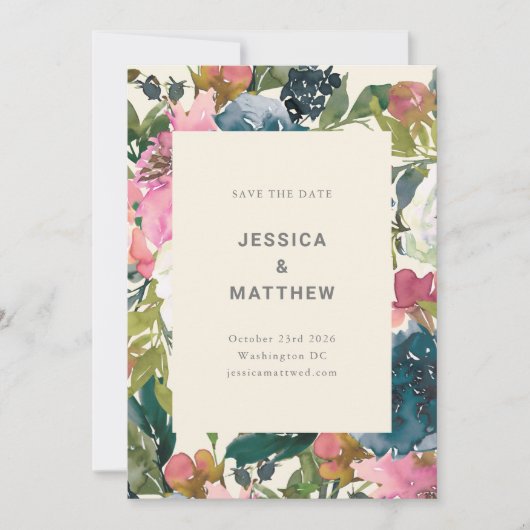 Botanische Hochzeit in rosa Botanischer Wasserfarb Save The Date (Vorderseite)