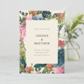 Botanische Hochzeit in rosa Botanischer Wasserfarb Save The Date (Stehend Vorderseite)
