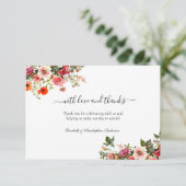 Botanische Hochzeit in Rosa Dankeskarte (Stehend Vorderseite)