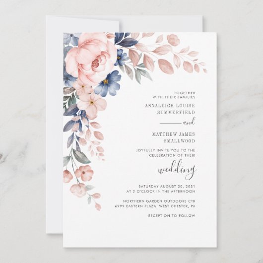 Botanische Hochzeit in Rosa Einladung (Vorderseite)