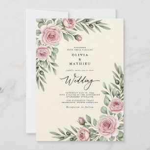 Botanische Hochzeit in Rosa Hauch Einladung