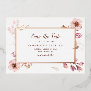 Botanische Hochzeit in Rosa Save the Date Folieneinladung