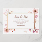 Botanische Hochzeit in Rosa Save the Date Folieneinladung (Vorderseite)