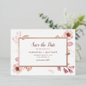 Botanische Hochzeit in Rosa Save the Date Folieneinladung (Stehend vorne)