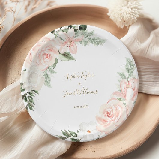 Botanische Hochzeit in Rosa und Gold Pappteller